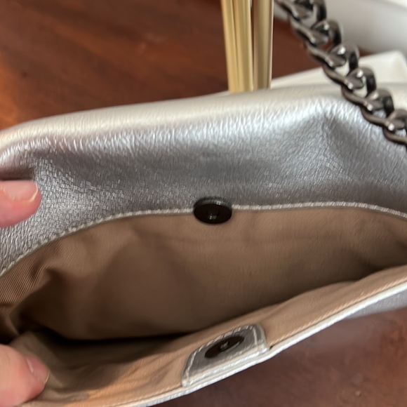 J. Crew Factory Envelope silver Leather Shoulder Bag Clutch with Chain Strap - Picture 4 of 7